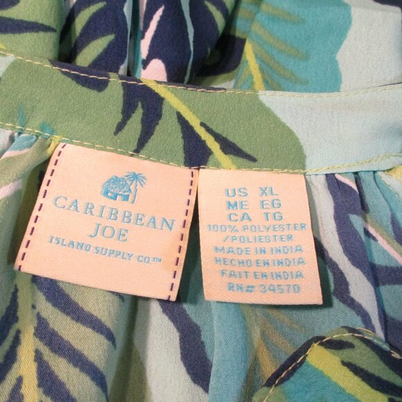 Green Print Tropical Leaves Caribbean Joe Blouse Top XL - Picture 3 of 5